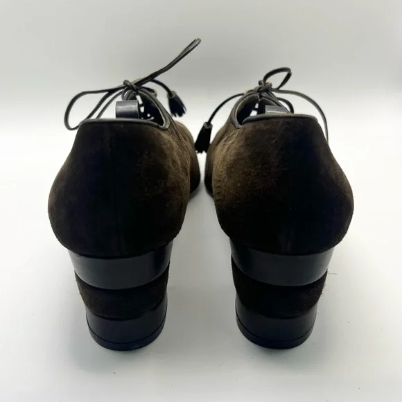 Salvatore Ferragamo Brown Nero Suede Size 7.5 Oxford Heels - Picture 5 of 8